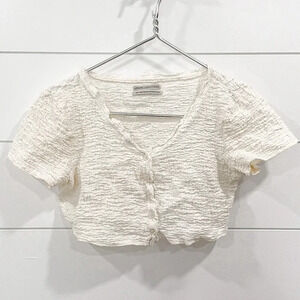 Urban Outfitters Off-White Wrinkle Crop Top Size Medium